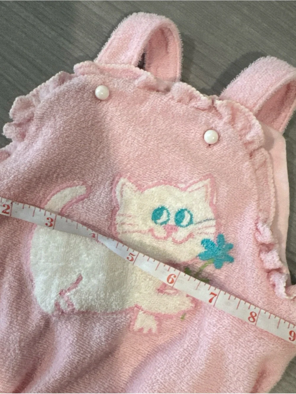 Vintage Girl Terry Cloth Pink Cat Baby Outfit Romper Cute 3-6?